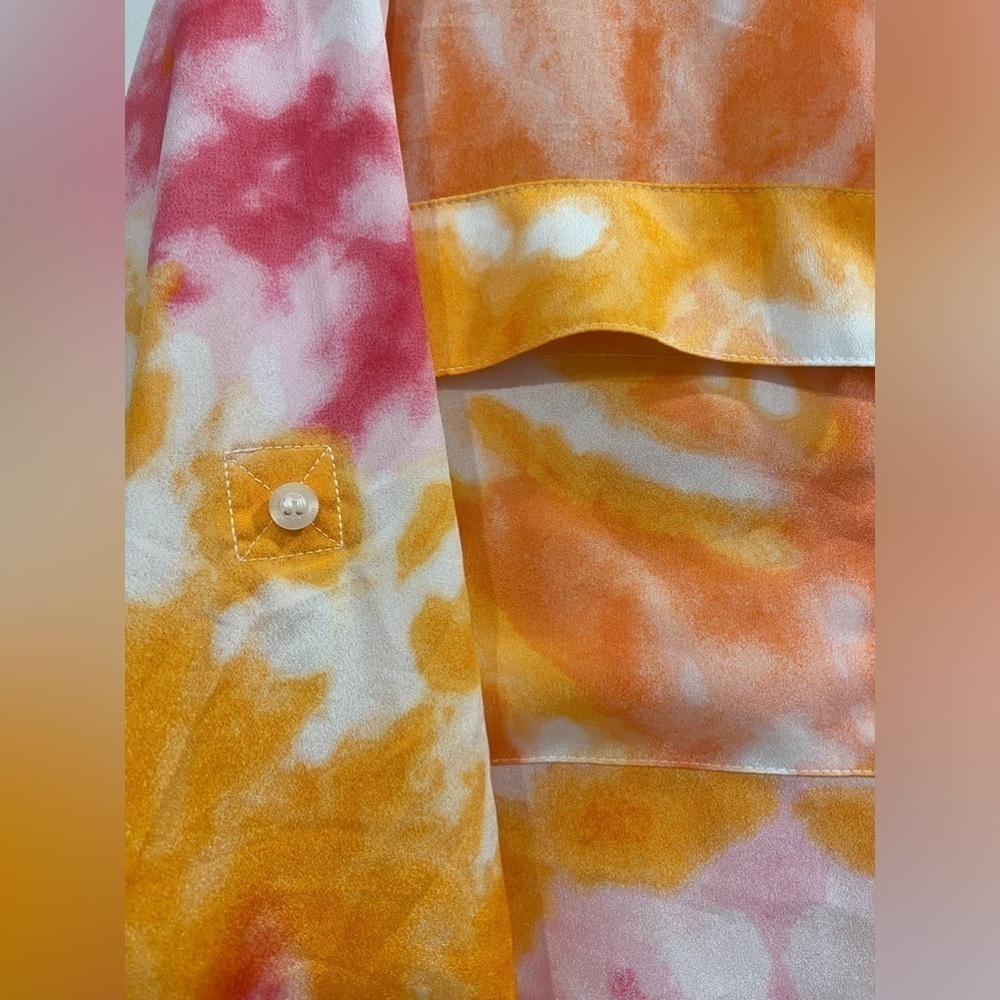 Calvin Klein Tie Dyed Button Down Blouse Size Medium Pink and Orange - Picture 12 of 12